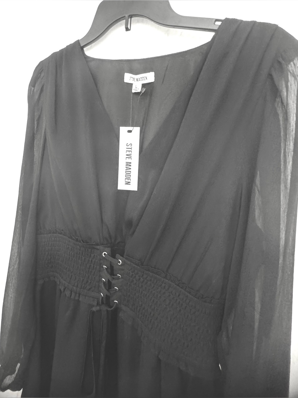 Steve Madden Diana Lace-Up Long Sleeve Chiffon
Black Mini Dress NWT - Picture 5 of 7